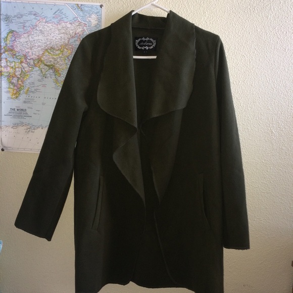 Dark Olive Green long open cardigan - Picture 2 of 6